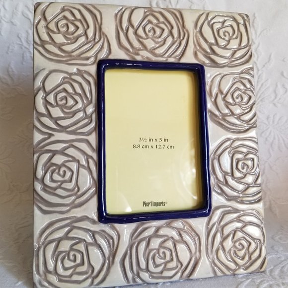 Pier 1 Imports Picture Frame  Ceramic Swirly Rose Motif Desk or Wall - Picture 2 of 6